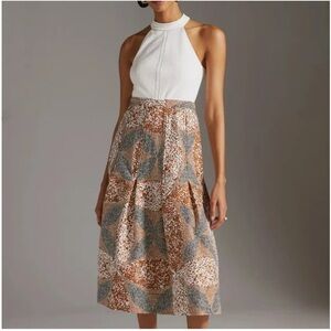 Anthropologie Sleeveless Halter Neck Twofer Dress Brown Black Cream Size Large‎